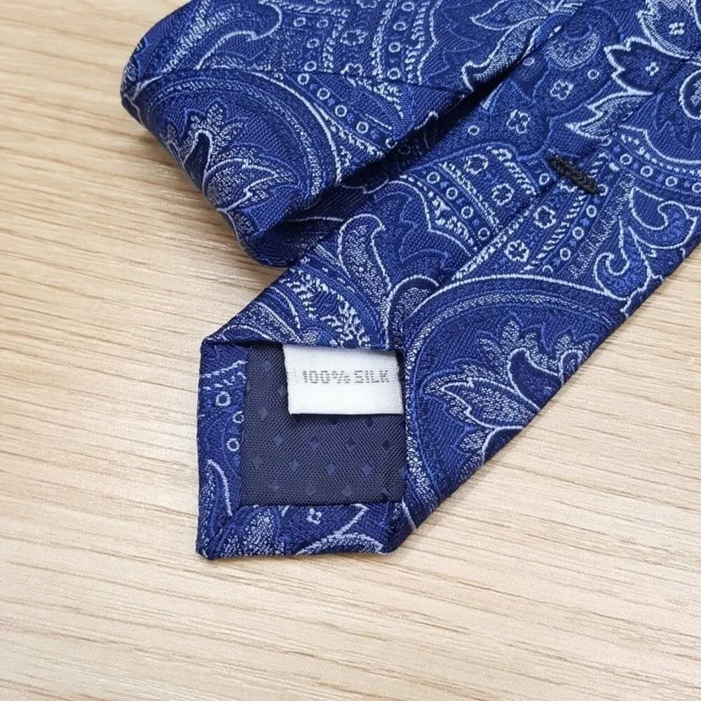 BLOOMINGDALES MENS STORE Neck Tie Blue Paisley 100% Silk Classic Necktie